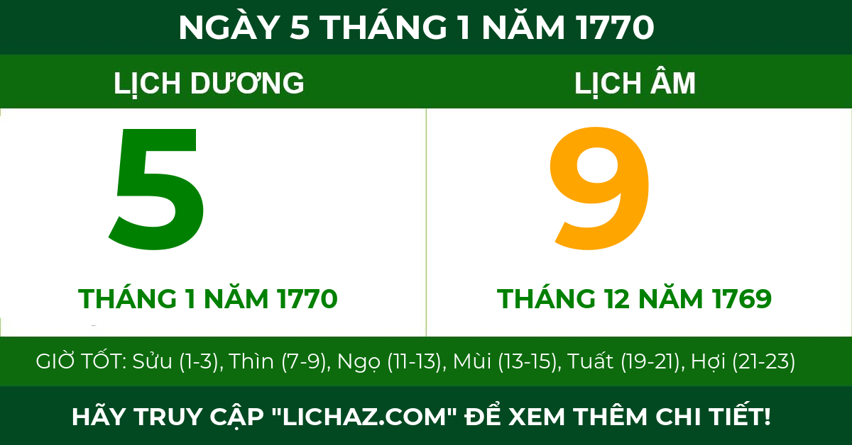 lịch âm ngày 5 tháng 1 năm 1770