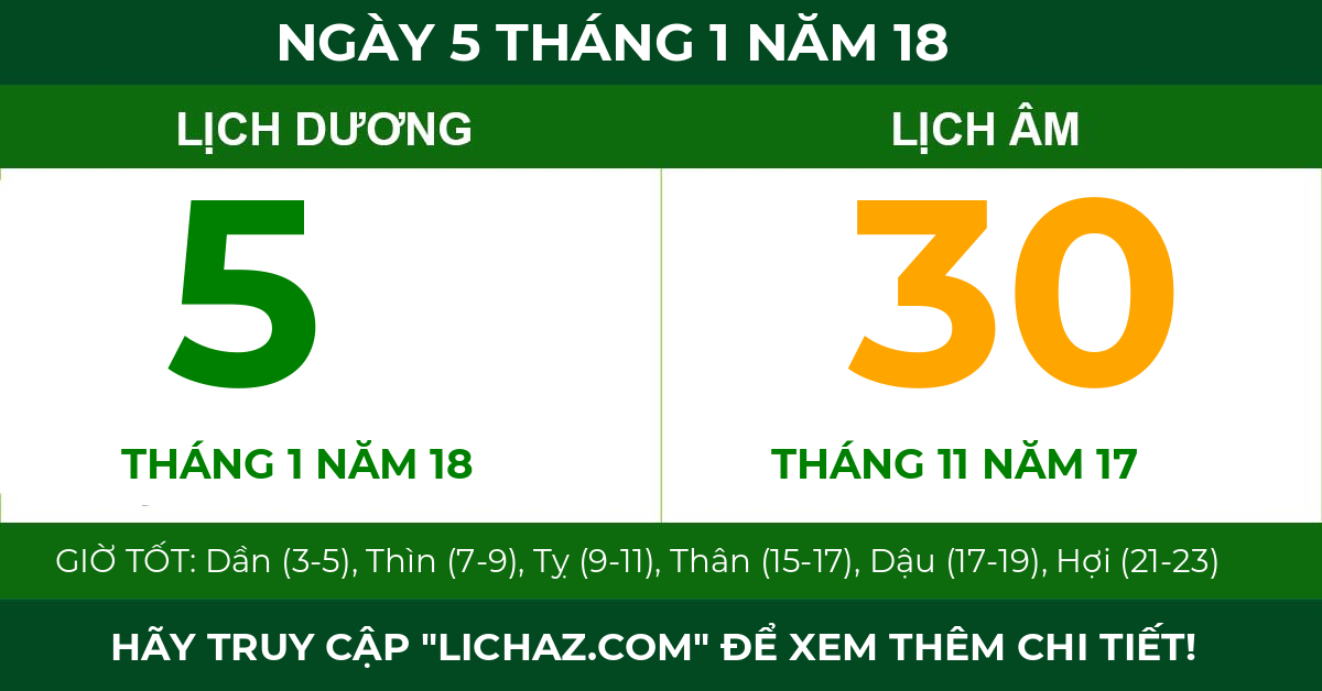 lịch âm ngày 5 tháng 1 năm 18
