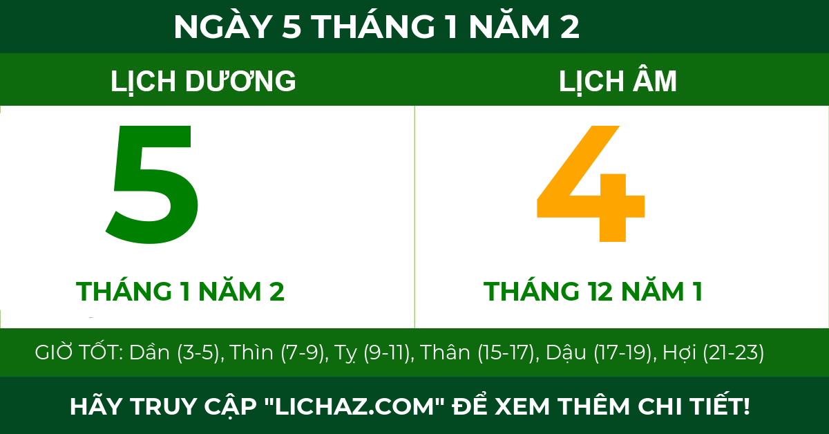 lịch âm ngày 5 tháng 1 năm 2