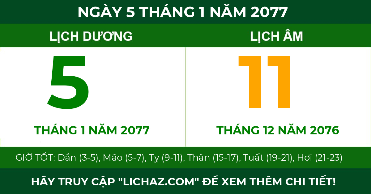 lịch âm ngày 5 tháng 1 năm 2077