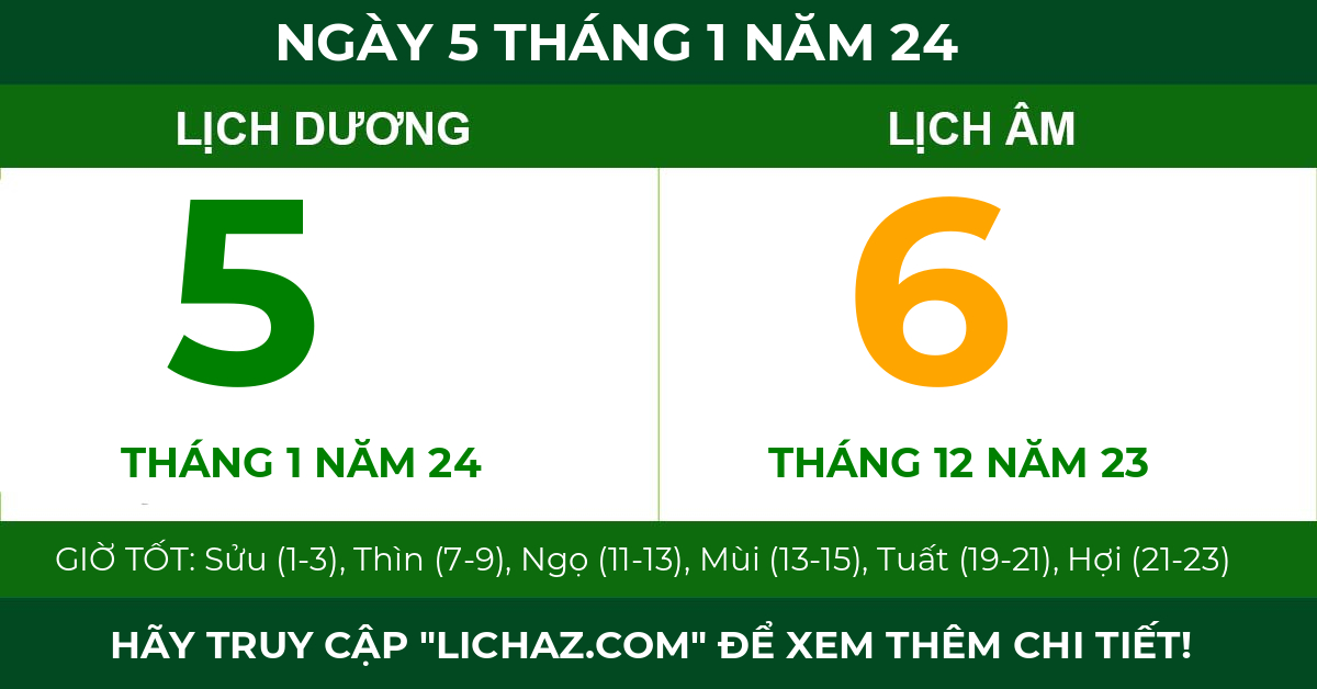 lịch âm ngày 5 tháng 1 năm 24