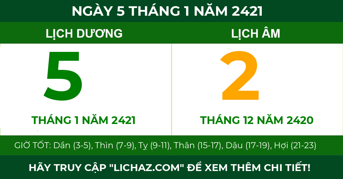 lịch âm ngày 5 tháng 1 năm 2421
