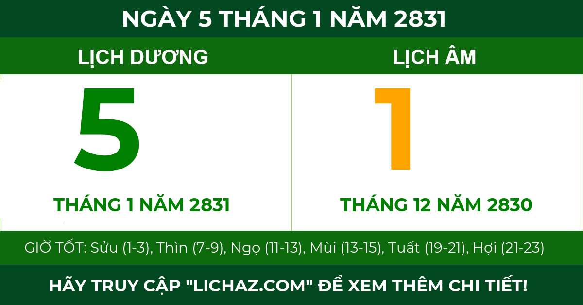 lịch âm ngày 5 tháng 1 năm 2831