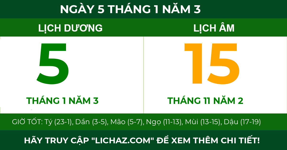lịch âm ngày 5 tháng 1 năm 3