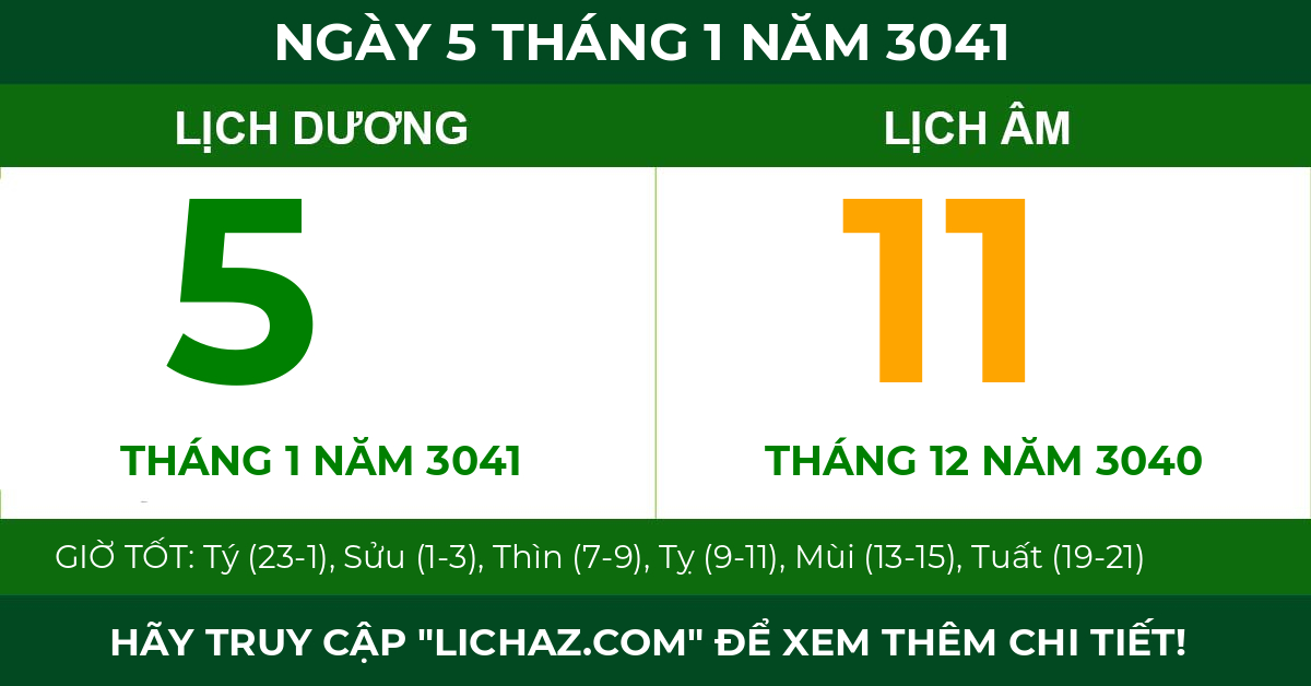 lịch âm ngày 5 tháng 1 năm 3041