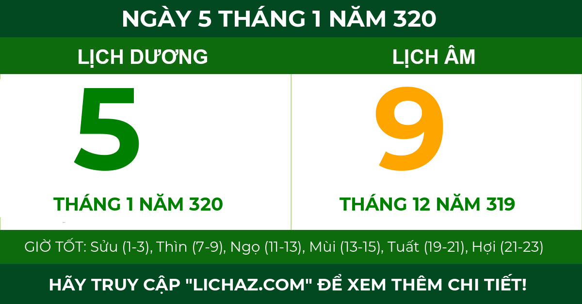 lịch âm ngày 5 tháng 1 năm 320