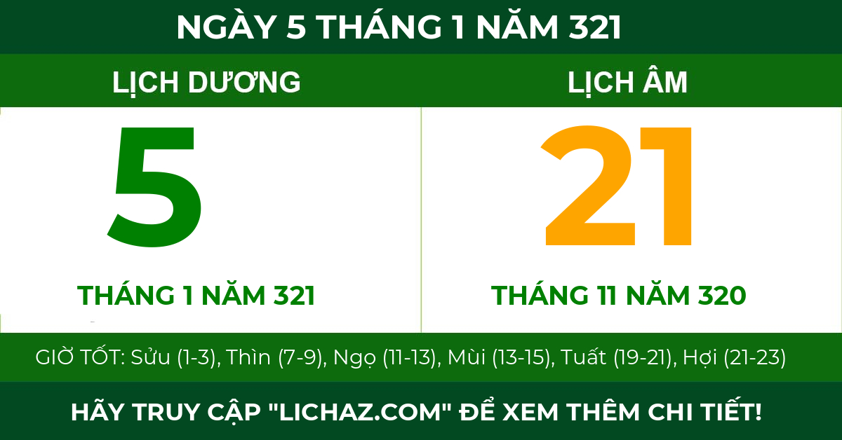 lịch âm ngày 5 tháng 1 năm 321