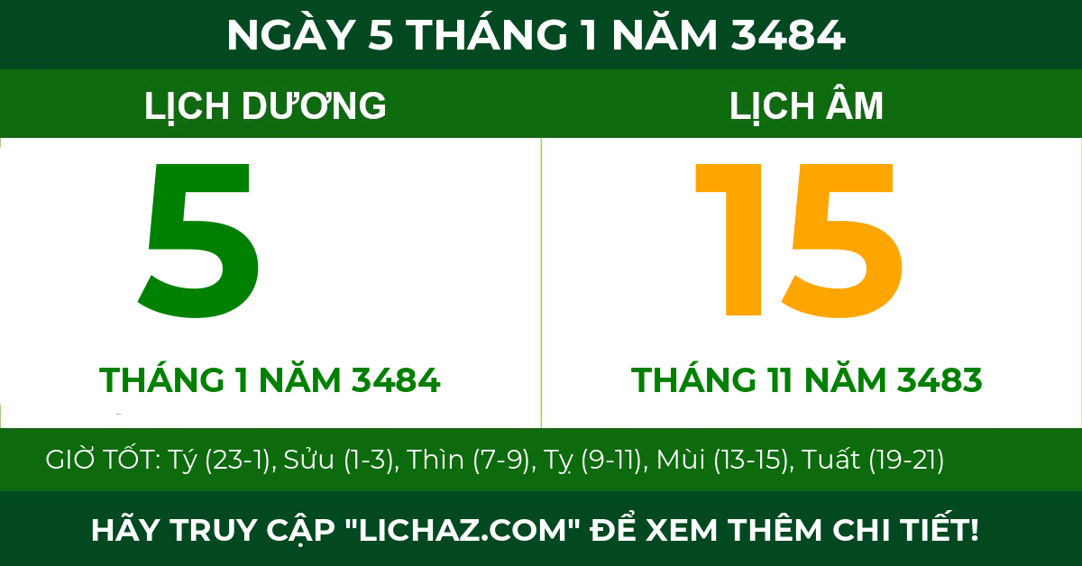 lịch âm ngày 5 tháng 1 năm 3484