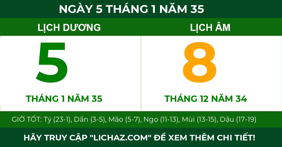 lịch âm ngày 5 tháng 1 năm 35