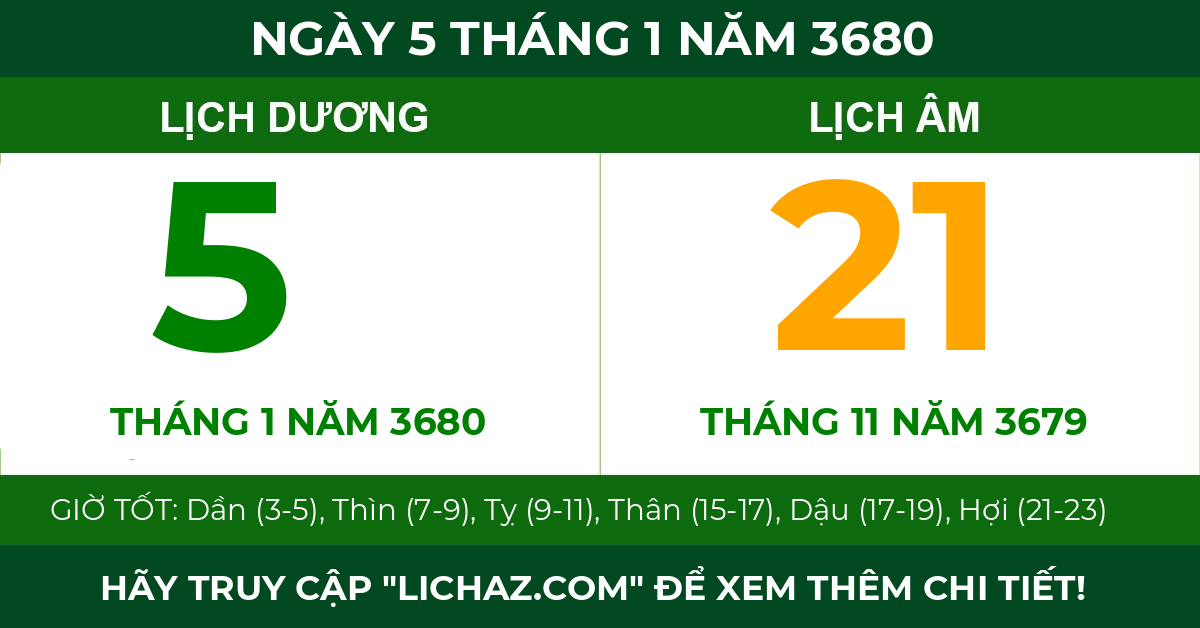 lịch âm ngày 5 tháng 1 năm 3680