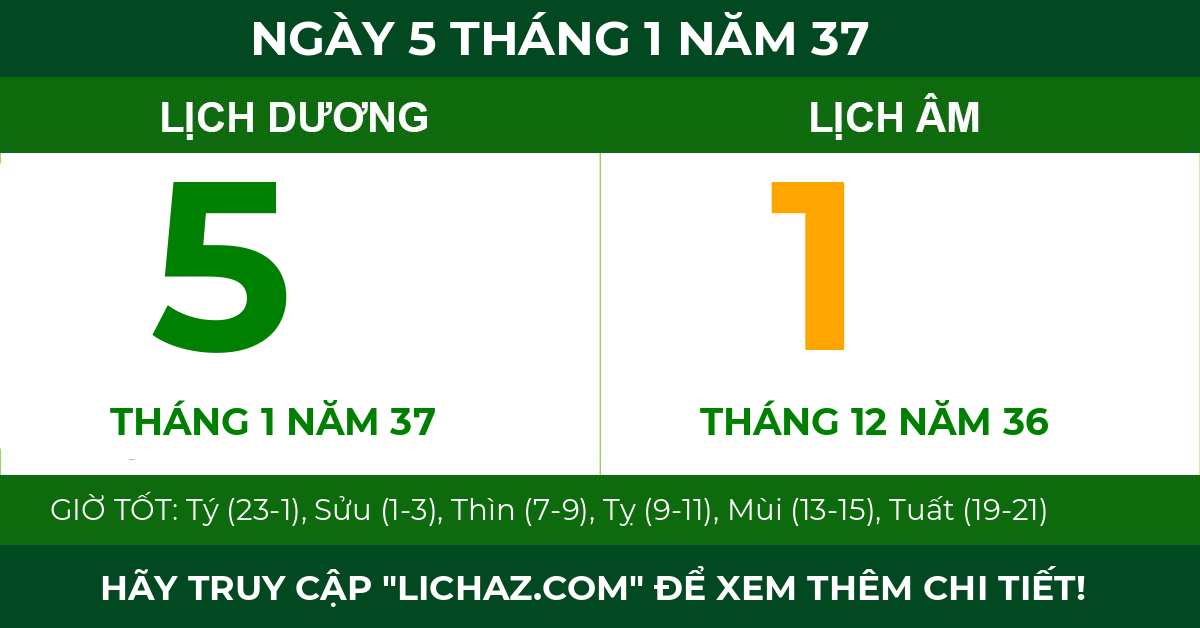 lịch âm ngày 5 tháng 1 năm 37