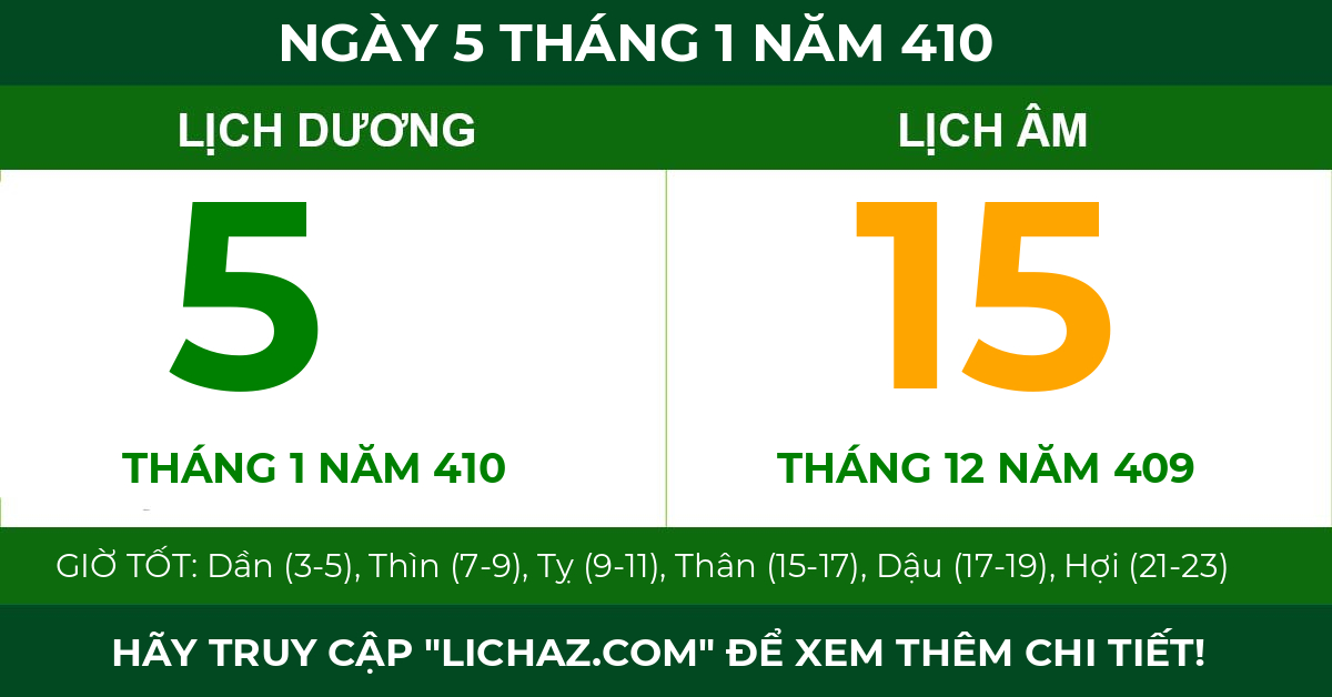lịch âm ngày 5 tháng 1 năm 410