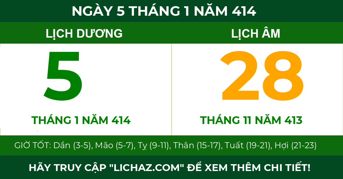 lịch âm ngày 5 tháng 1 năm 414