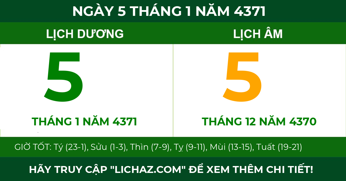 lịch âm ngày 5 tháng 1 năm 4371
