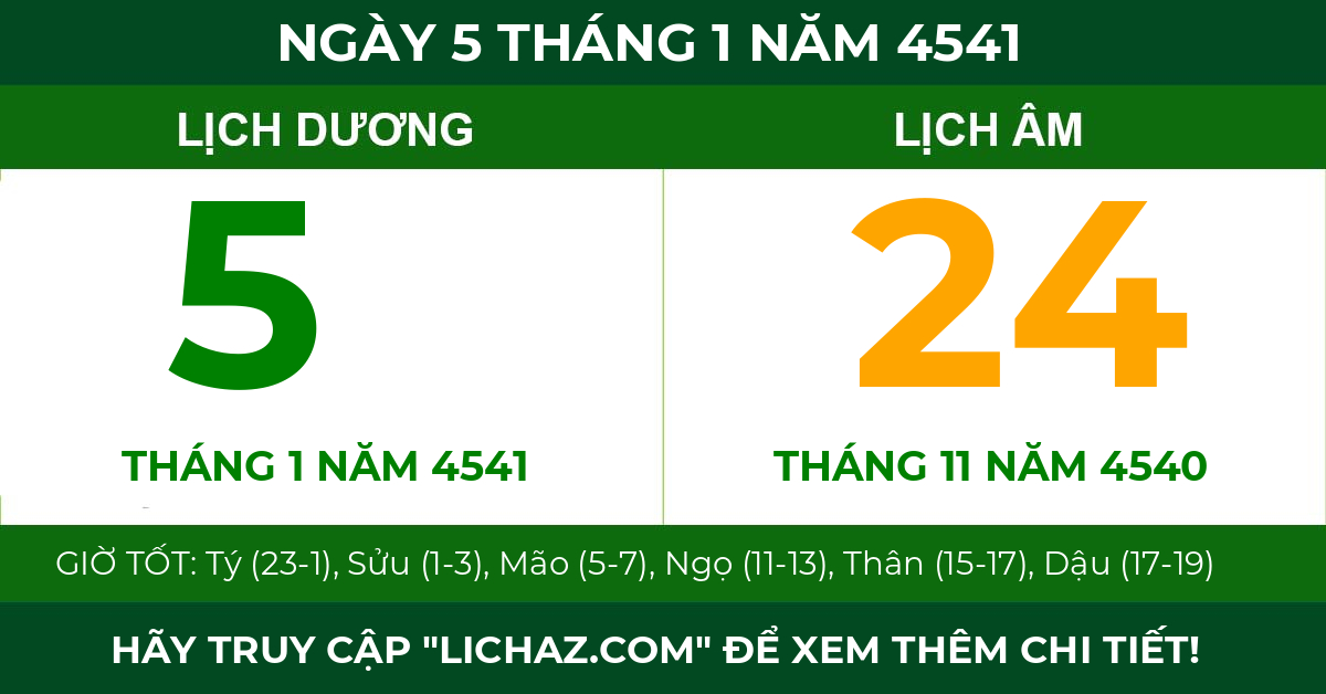 lịch âm ngày 5 tháng 1 năm 4541