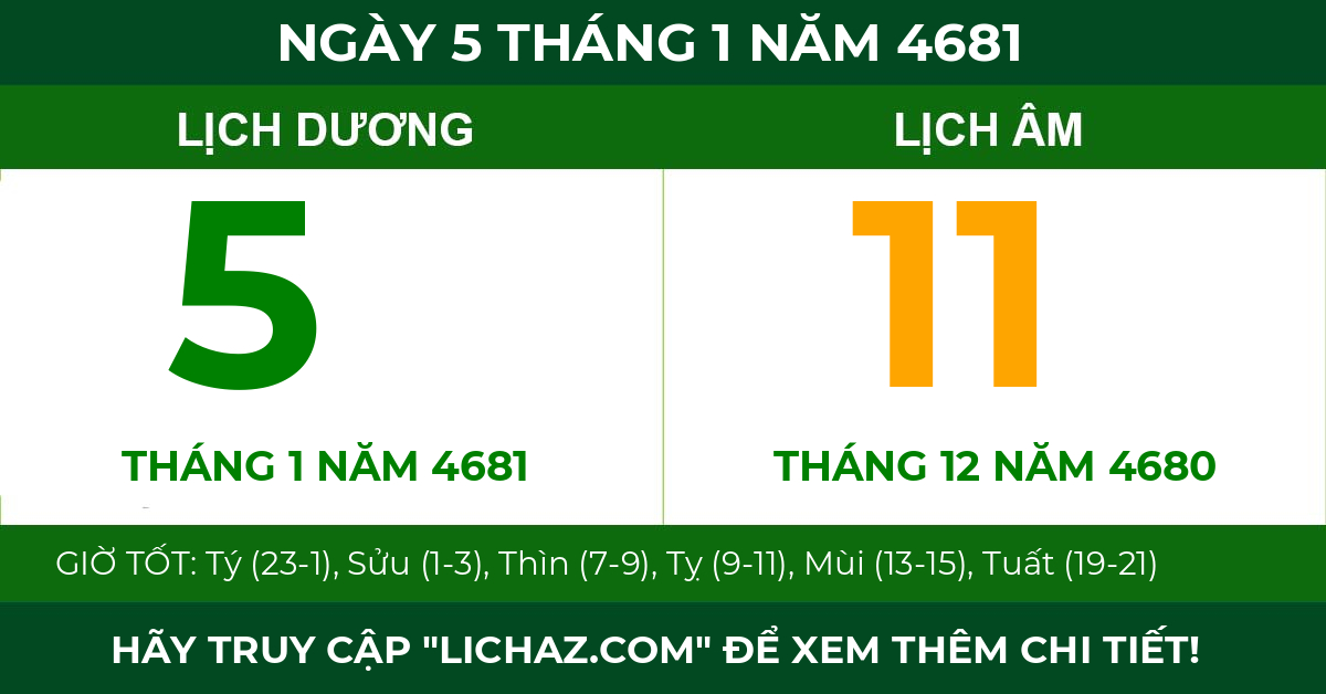 lịch âm ngày 5 tháng 1 năm 4681