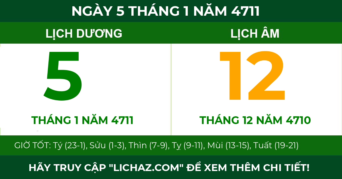lịch âm ngày 5 tháng 1 năm 4711