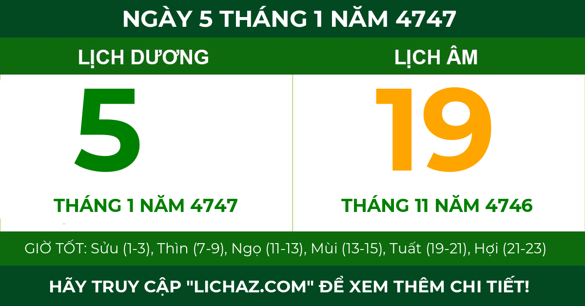 lịch âm ngày 5 tháng 1 năm 4747