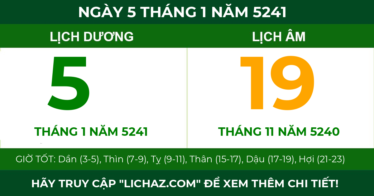 lịch âm ngày 5 tháng 1 năm 5241