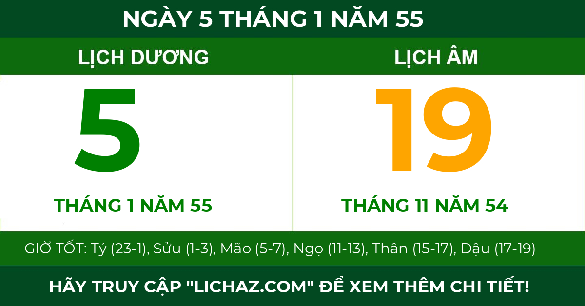 lịch âm ngày 5 tháng 1 năm 55