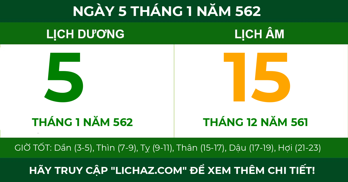 lịch âm ngày 5 tháng 1 năm 562