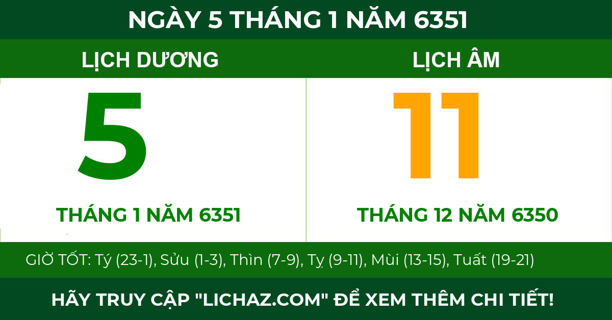 lịch âm ngày 5 tháng 1 năm 6351