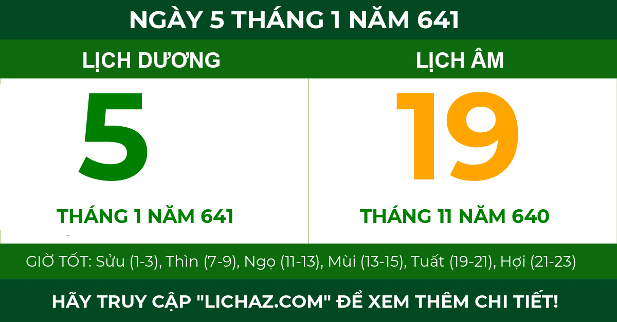 lịch âm ngày 5 tháng 1 năm 641