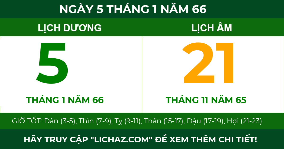 lịch âm ngày 5 tháng 1 năm 66