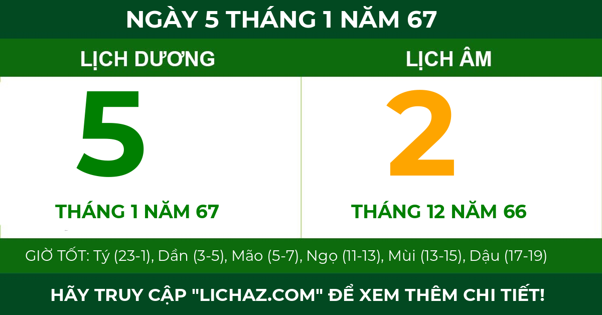 lịch âm ngày 5 tháng 1 năm 67