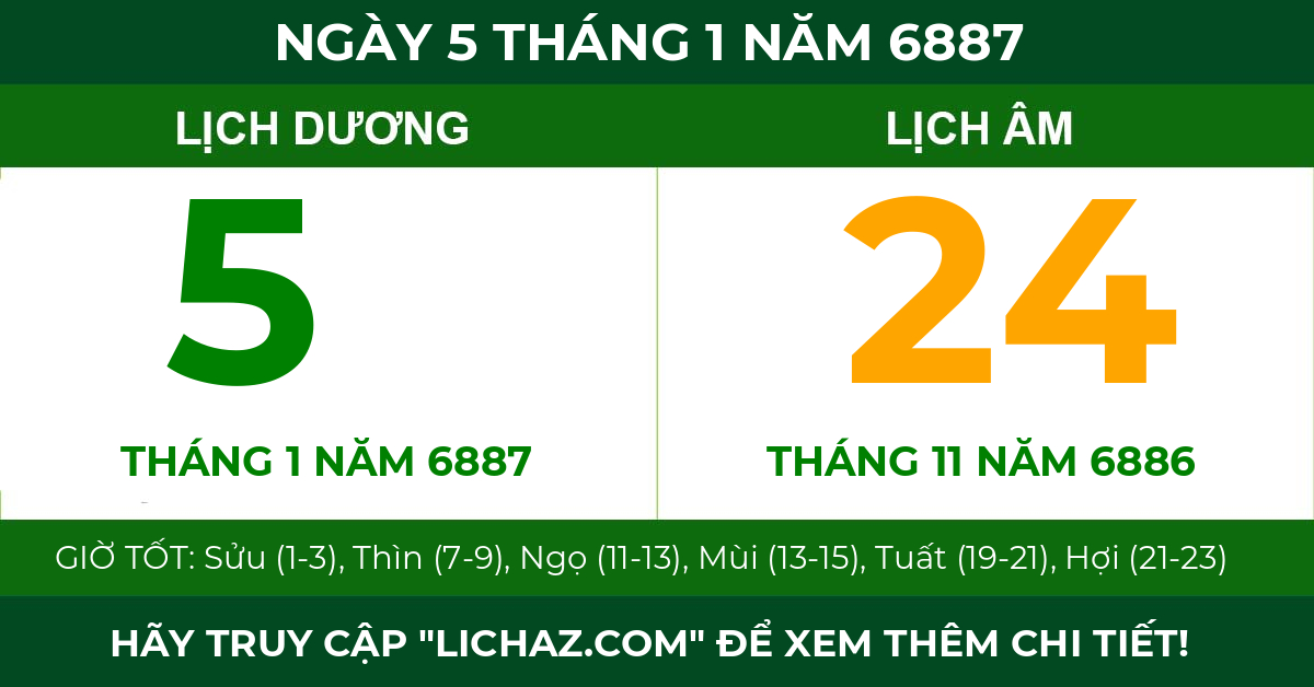 lịch âm ngày 5 tháng 1 năm 6887