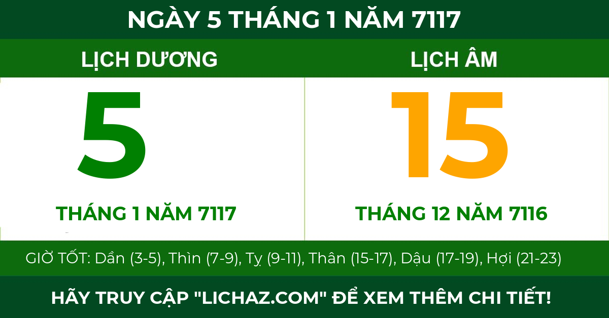 lịch âm ngày 5 tháng 1 năm 7117