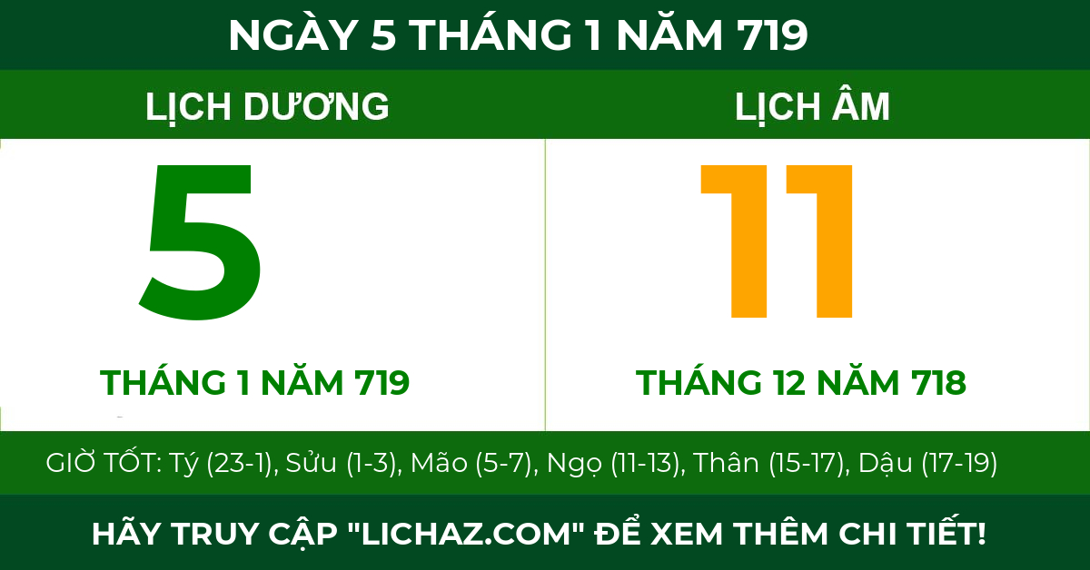 lịch âm ngày 5 tháng 1 năm 719