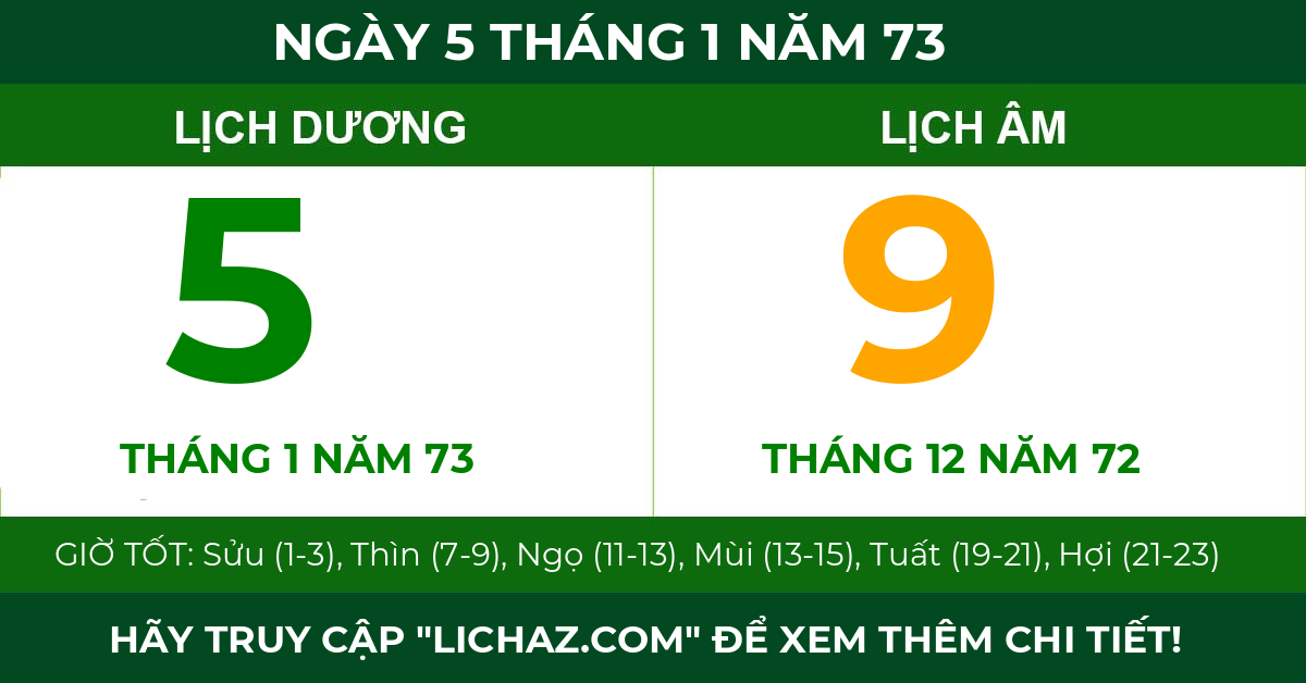 lịch âm ngày 5 tháng 1 năm 73