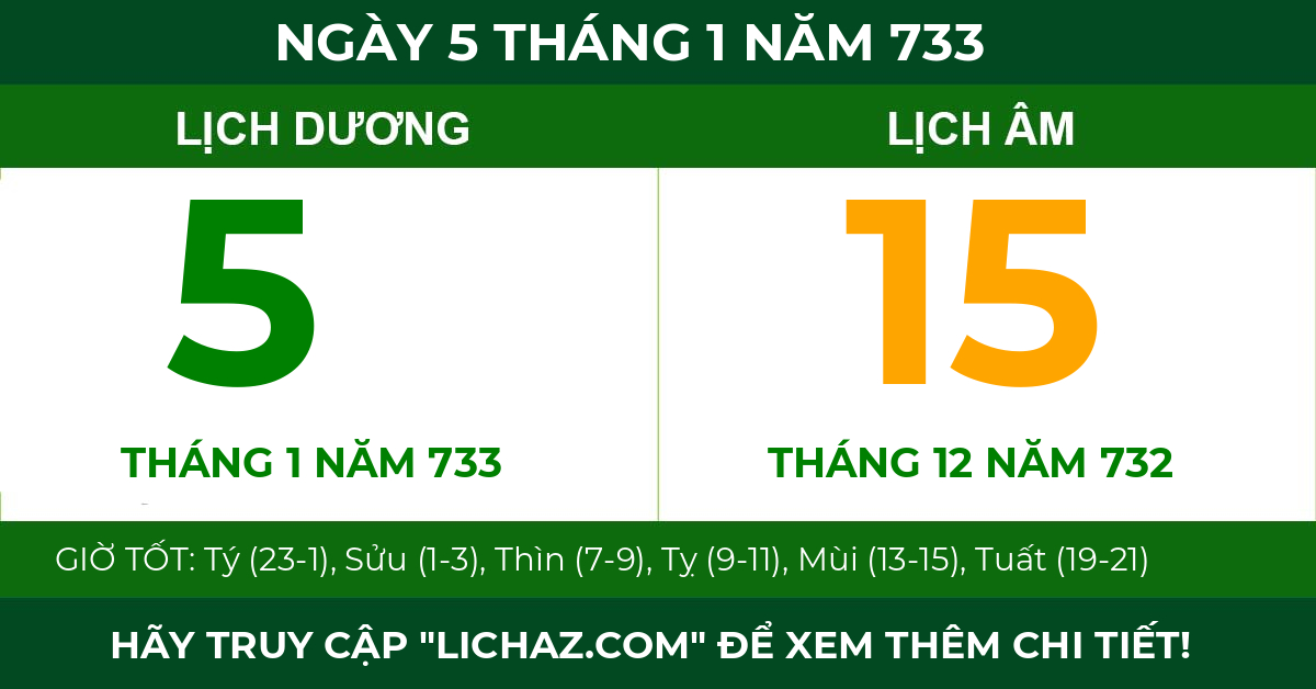 lịch âm ngày 5 tháng 1 năm 733