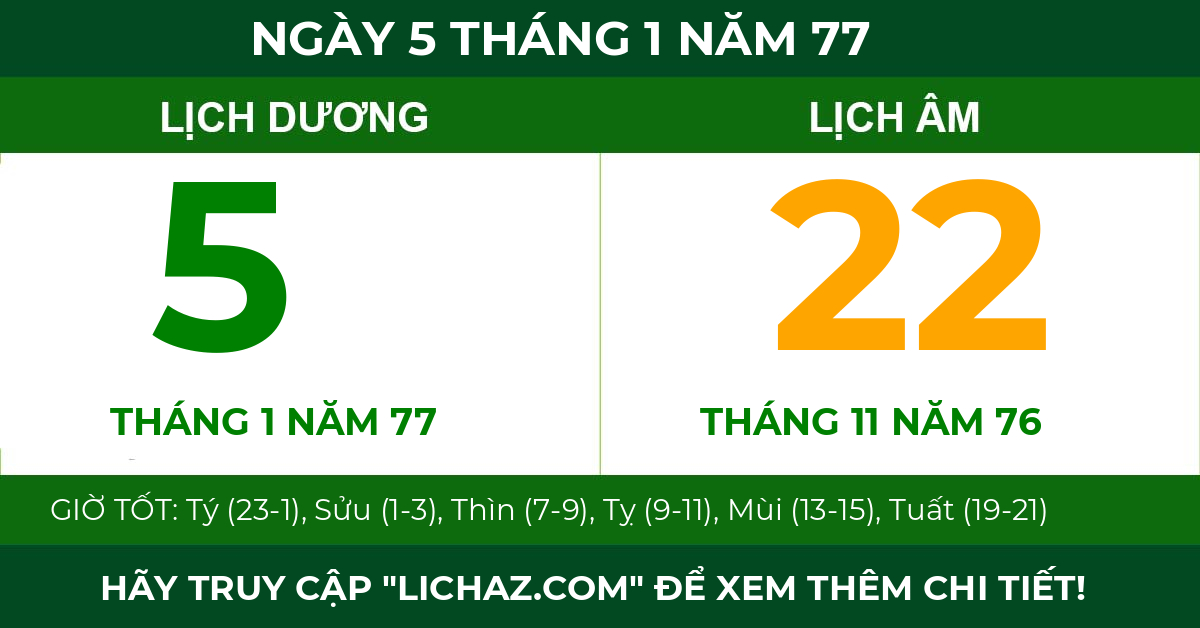 lịch âm ngày 5 tháng 1 năm 77