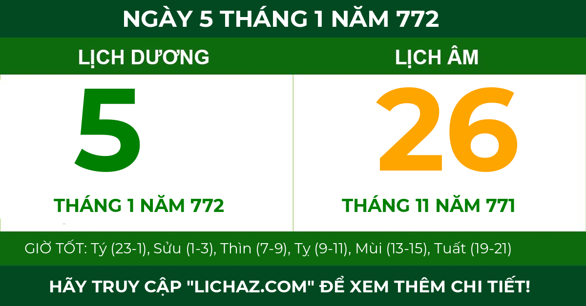 lịch âm ngày 5 tháng 1 năm 772