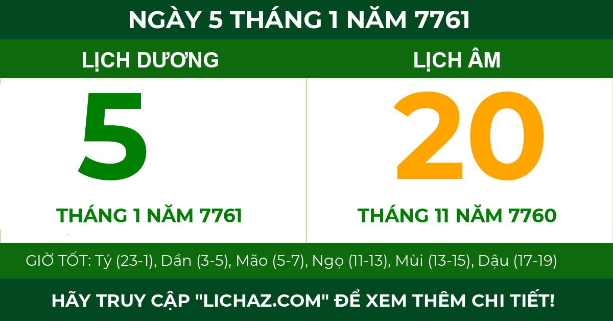 lịch âm ngày 5 tháng 1 năm 7761