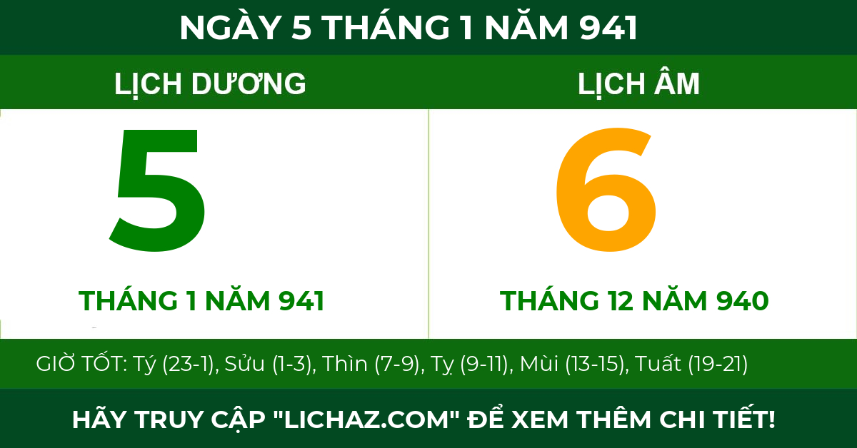 lịch âm ngày 5 tháng 1 năm 941
