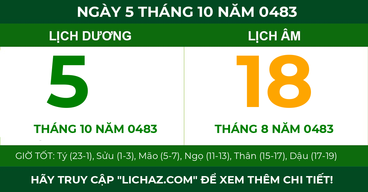 lịch âm ngày 5 tháng 10 năm 0483