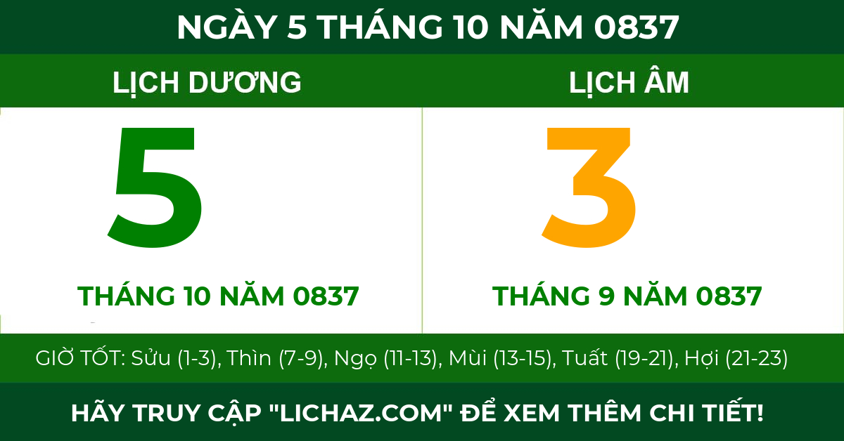 lịch âm ngày 5 tháng 10 năm 0837