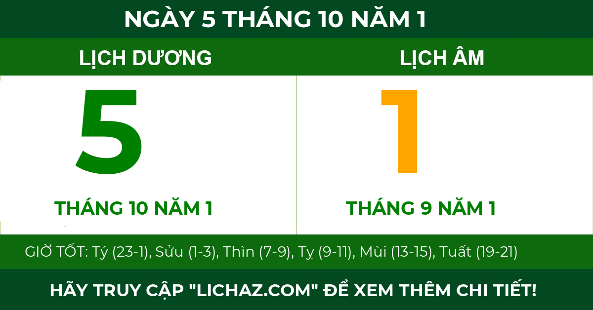 lịch âm ngày 5 tháng 10 năm 1