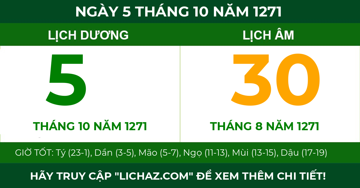 lịch âm ngày 5 tháng 10 năm 1271