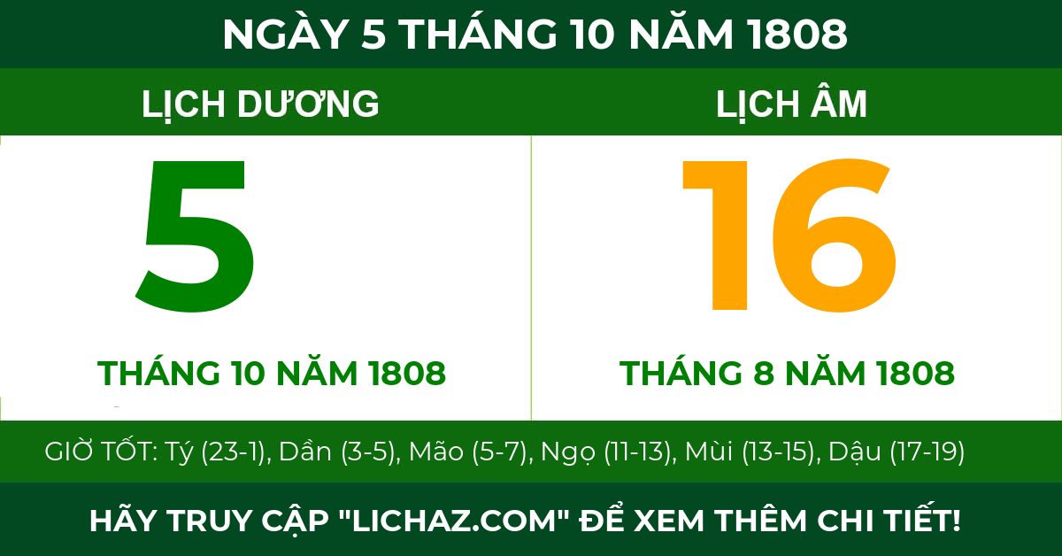 lịch âm ngày 5 tháng 10 năm 1808