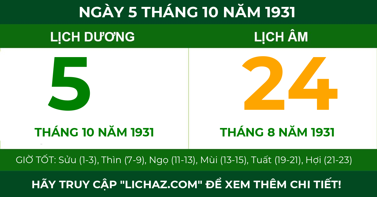lịch âm ngày 5 tháng 10 năm 1931