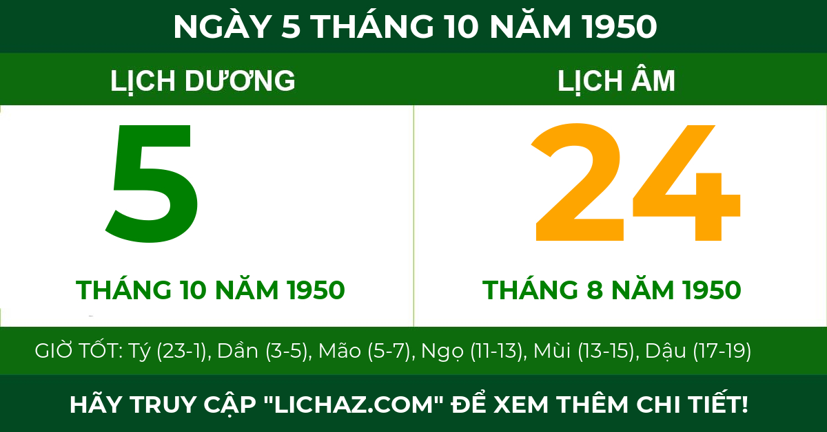 lịch âm ngày 5 tháng 10 năm 1950