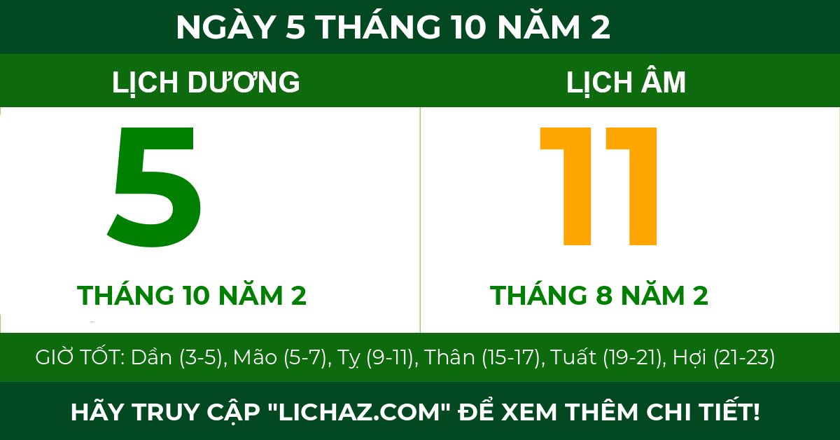 lịch âm ngày 5 tháng 10 năm 2