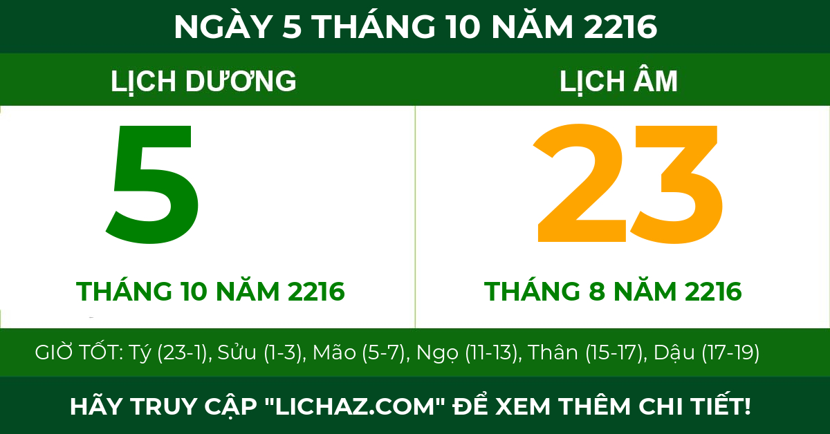 lịch âm ngày 5 tháng 10 năm 2216