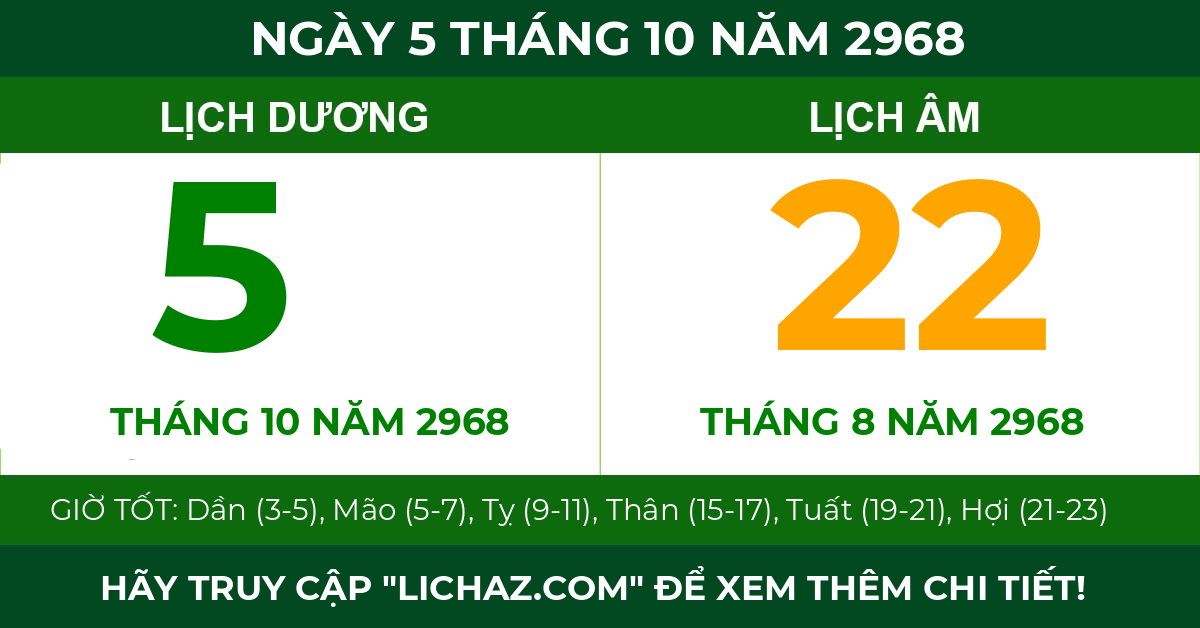 lịch âm ngày 5 tháng 10 năm 2968