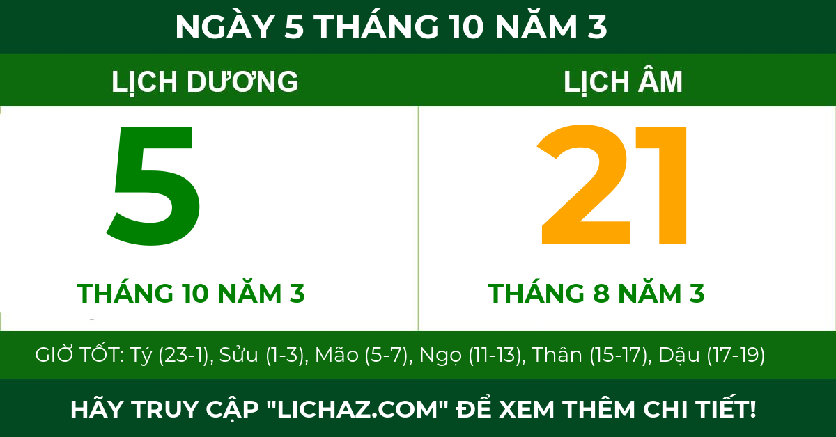 lịch âm ngày 5 tháng 10 năm 3