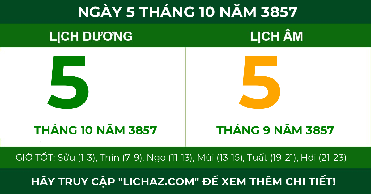 lịch âm ngày 5 tháng 10 năm 3857